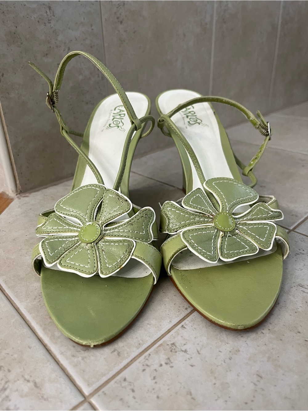 Carlos by Carlos Santana Green Floral Slingback Heels